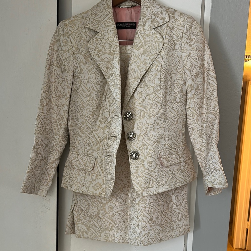 Dolce & Gabbana Cream Floral Blazer and Skirt Set